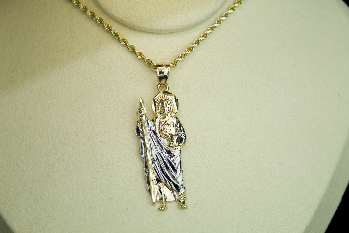 14K San Judas Two-Tone Diamond-Cut Pendant