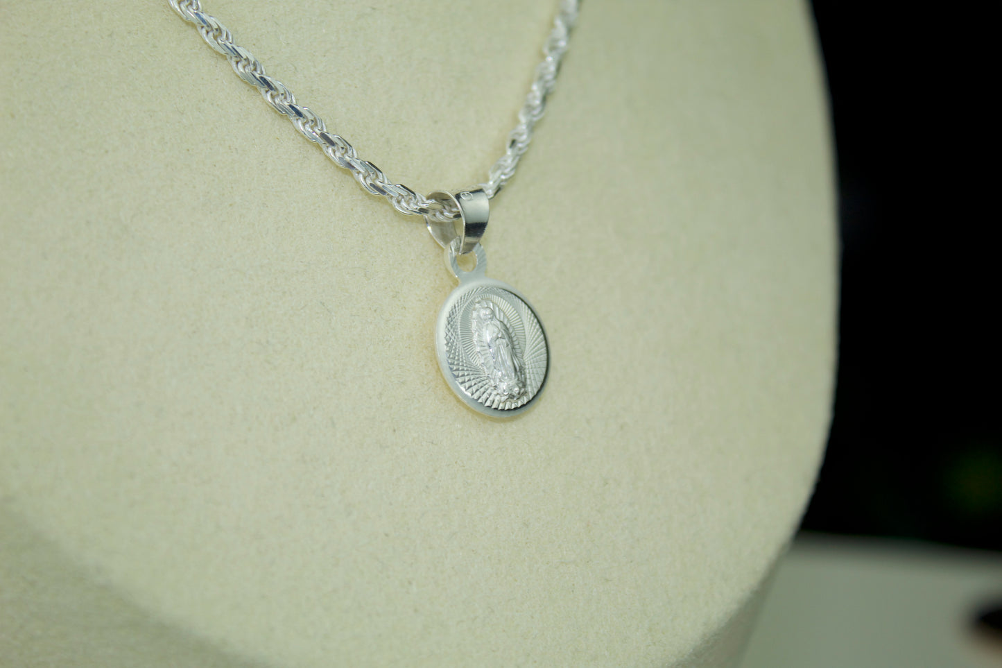 Double-Sided Sacred Heart and Virgen Pendant .925 Sterling Silver