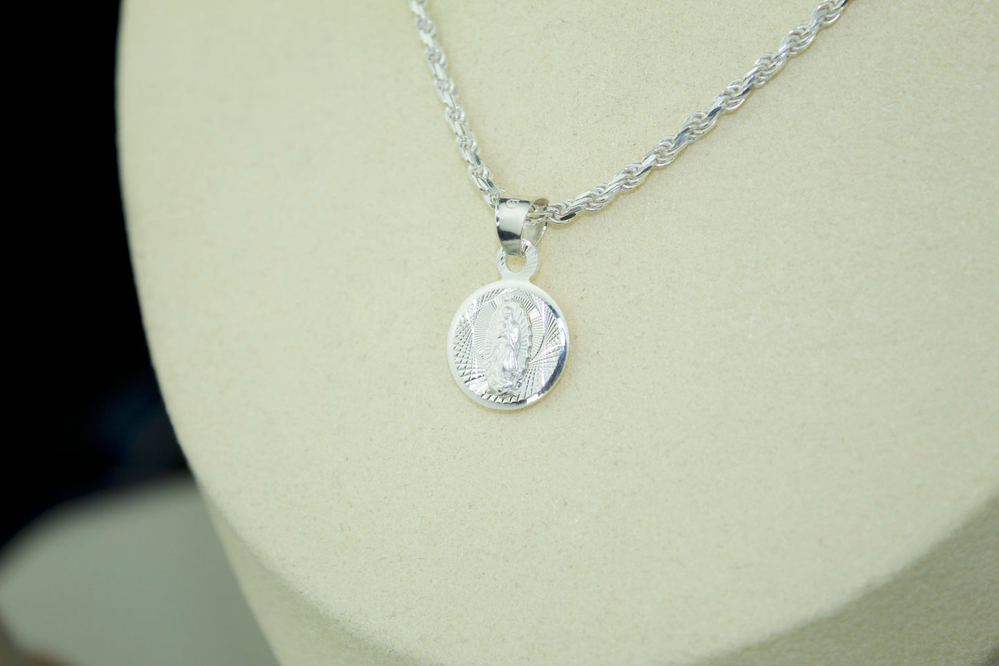 Double-Sided Sacred Heart and Virgen Pendant .925 Sterling Silver