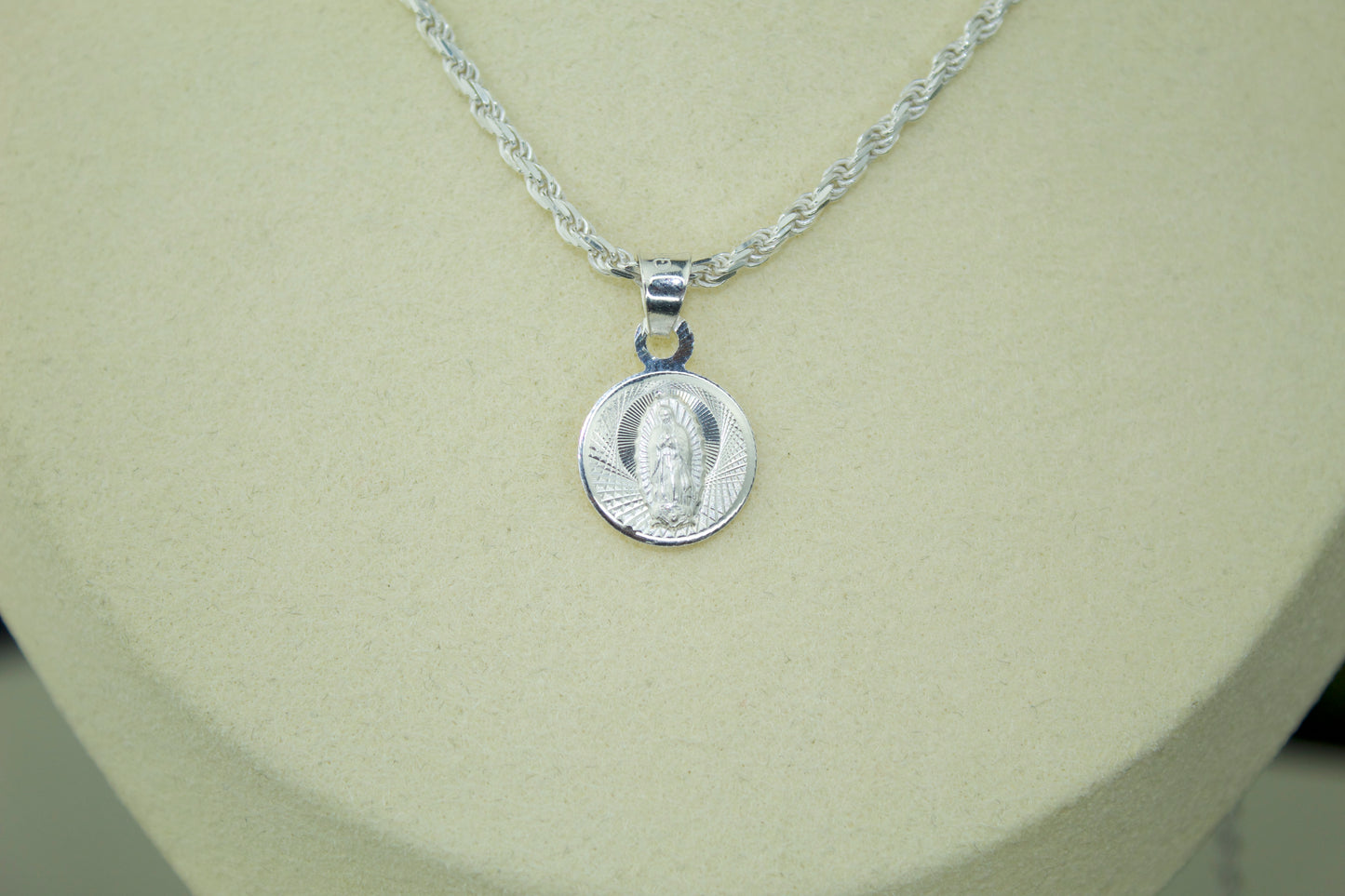 Double-Sided Sacred Heart and Virgen Pendant .925 Sterling Silver