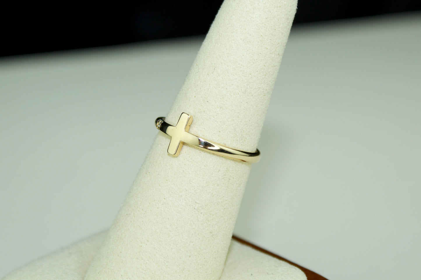 14K Gold Cross Ring with CZ Accent