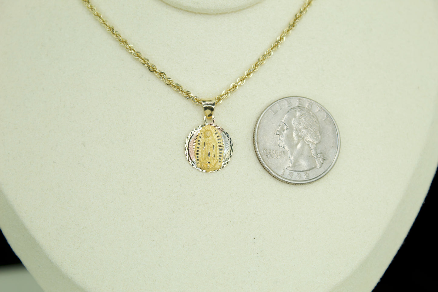 14K Virgen de Guadalupe Three-Tone Round Pendant