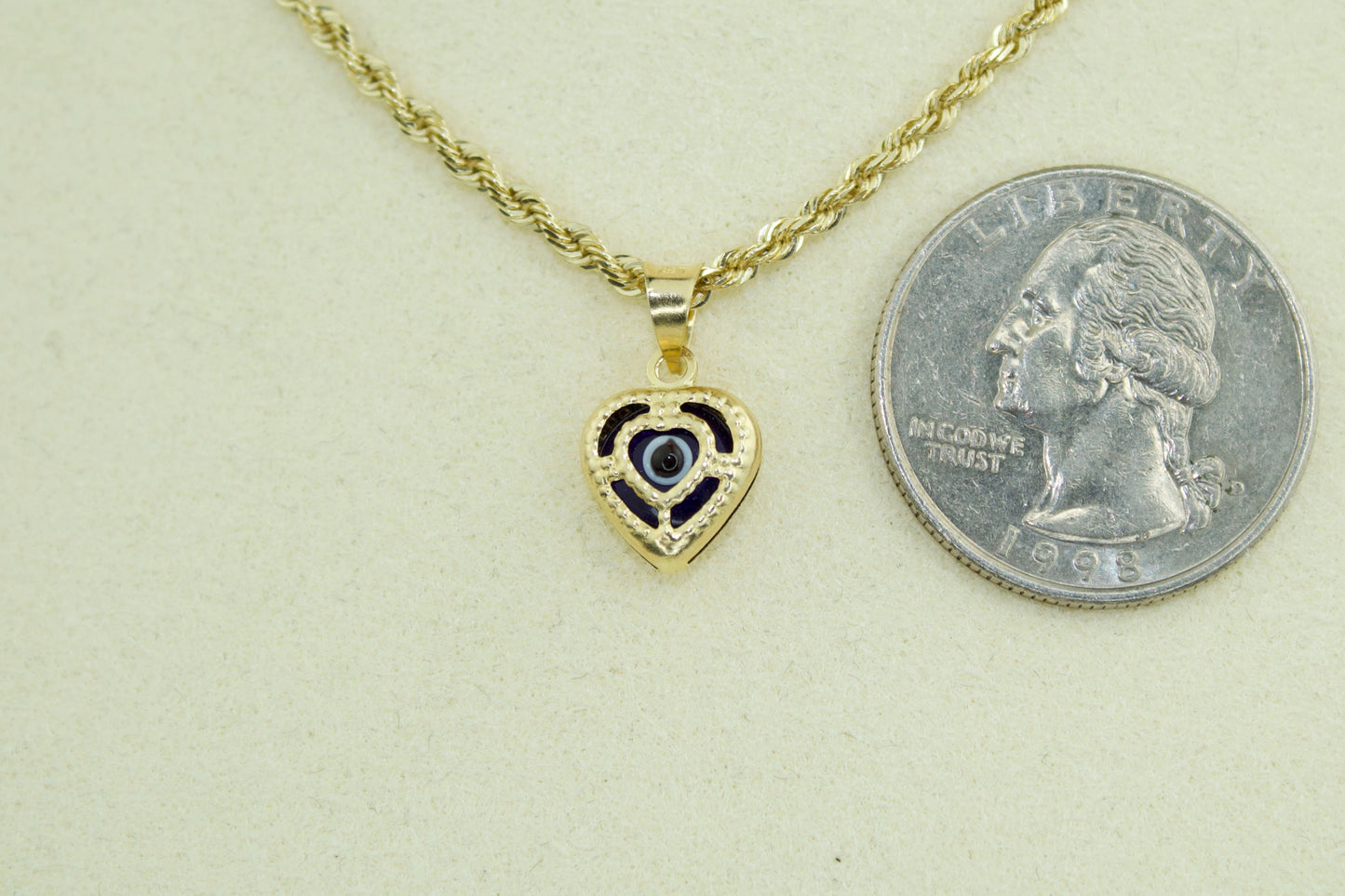 14K Heart-Shaped Evil Eye Pendant