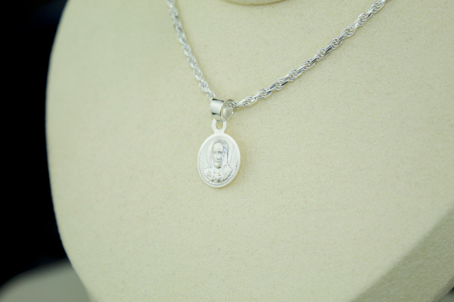 Double-Sided Sacred Heart and Virgen Pendant .925 Sterling Silver