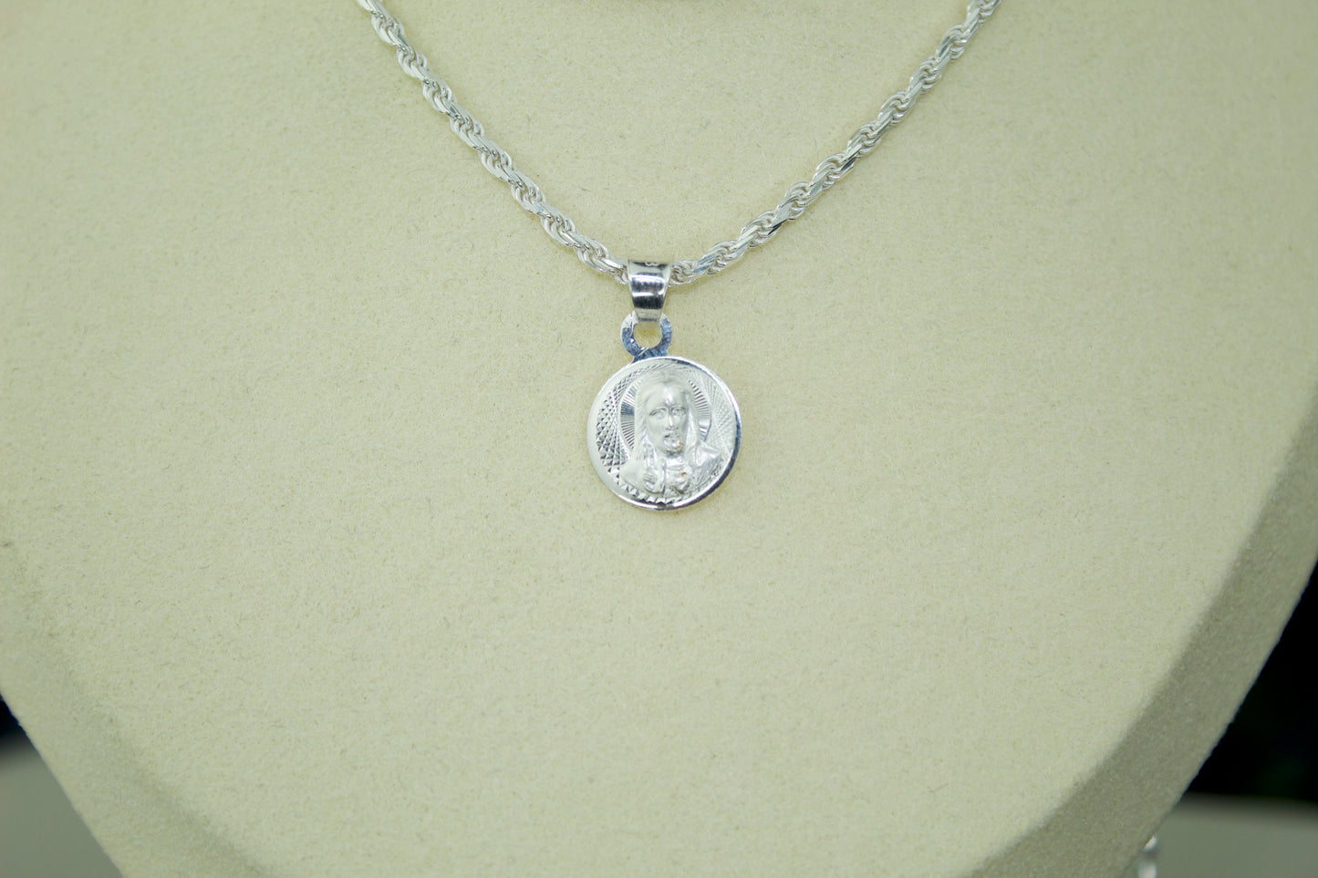 Double-Sided Sacred Heart and Virgen Pendant .925 Sterling Silver