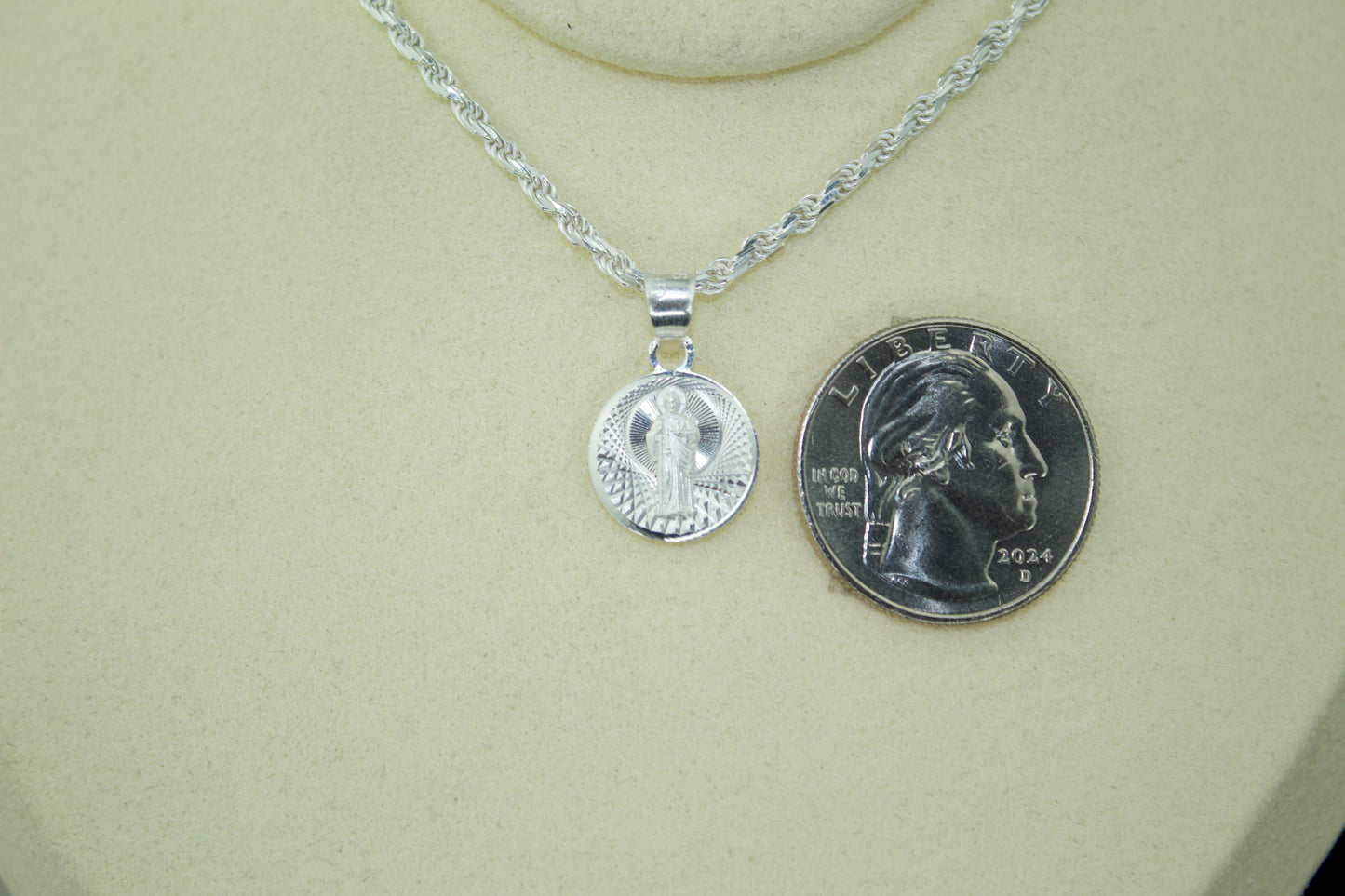 Double-Sided Saint Jude (San Judas) and Virgen Pendant .925 Sterling Silver