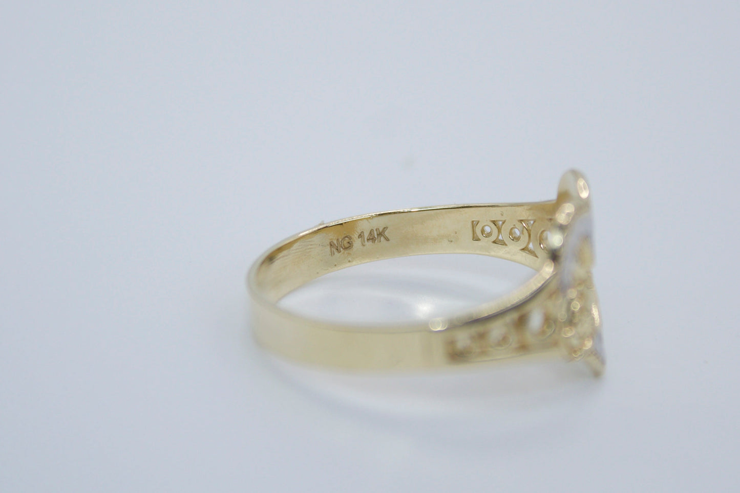 14K Solid Two Tone Heart Rose Ring | Size 7.75