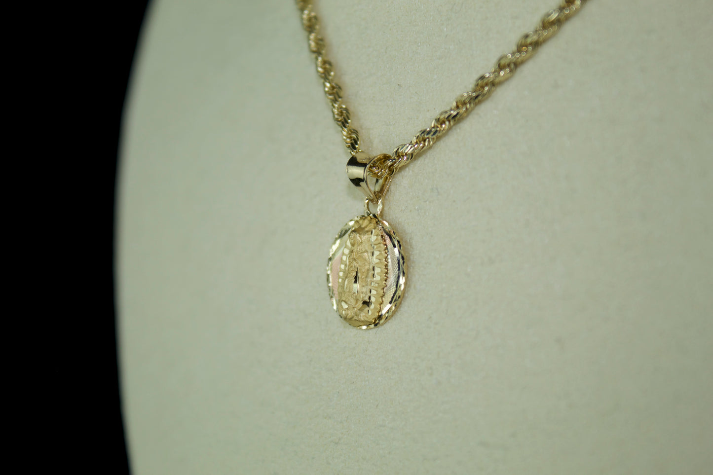 14K Virgen de Guadalupe Three-Tone Round Pendant