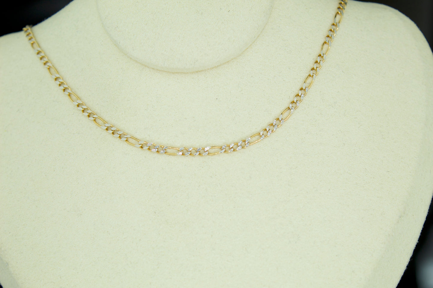14K Two Tone Diamond Cut Figaro Chain | Semi Hollow | 22 Inch