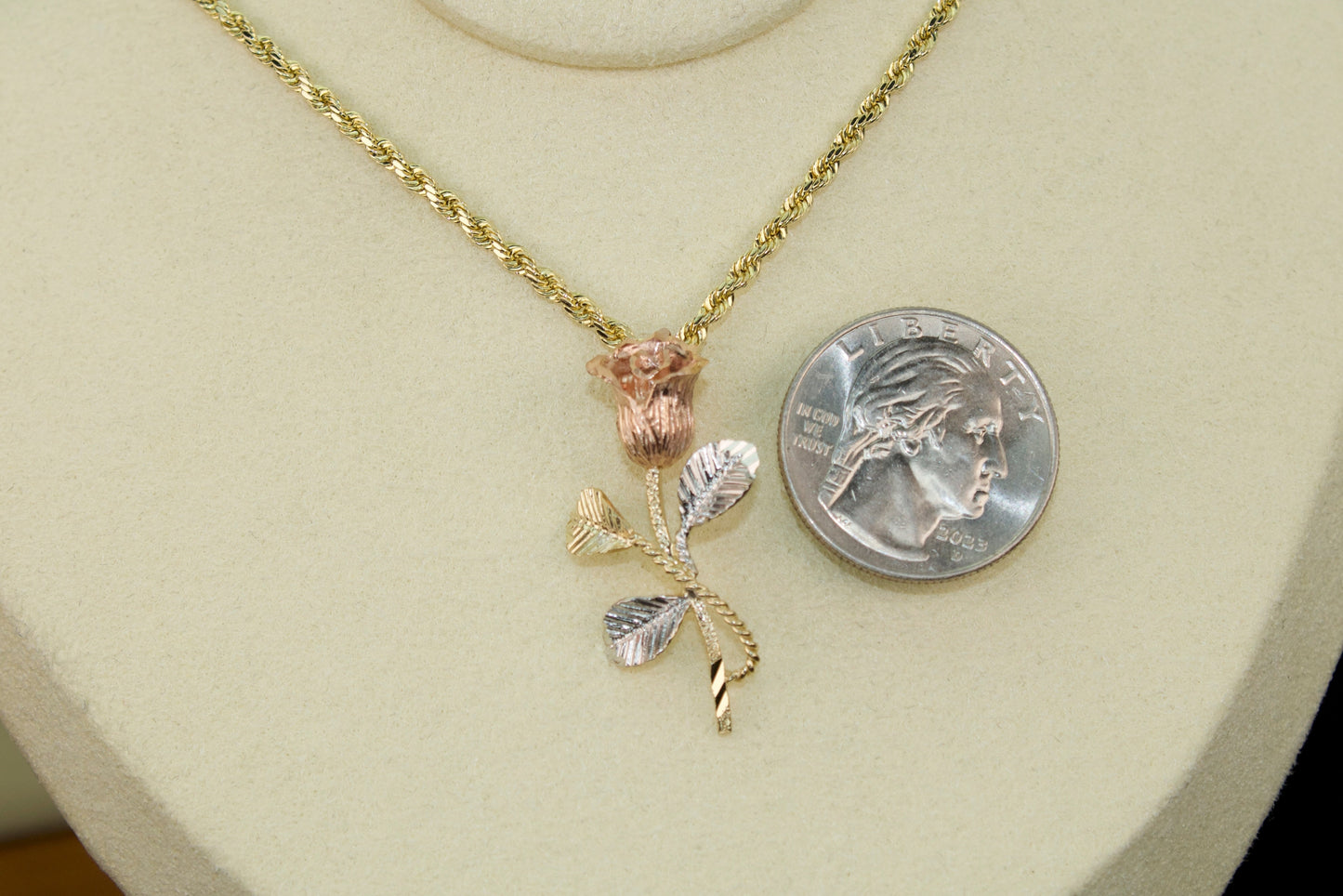 3D Eternal Rose Pendant Large | 14K Three Tone