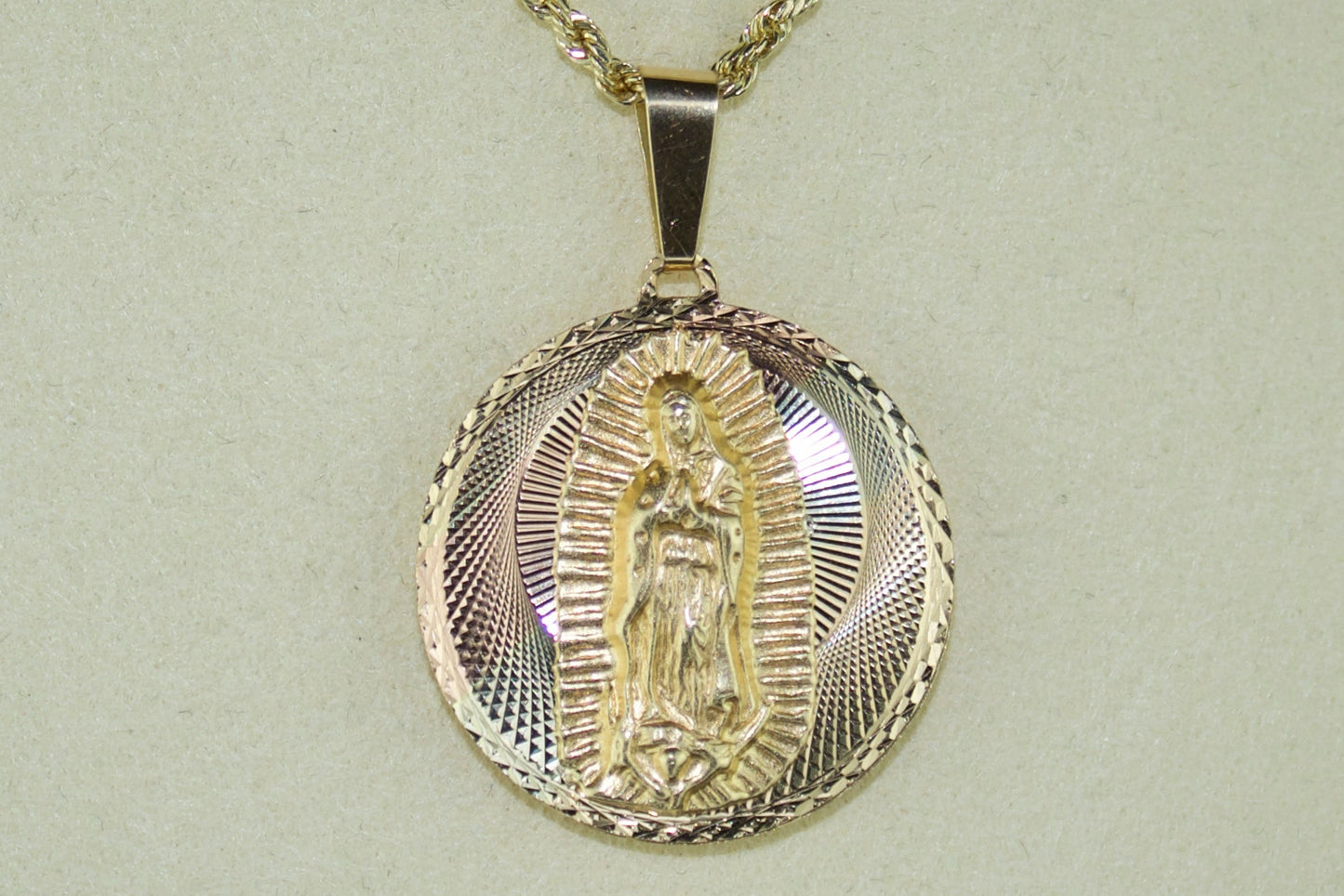 14K Virgen de Guadalupe / Sagrado Corazón Double-Sided Pendant