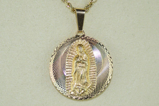 14K Virgen de Guadalupe / Sagrado Corazón Double-Sided Pendant