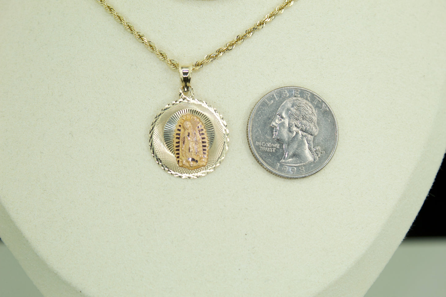 14K Virgen de Guadalupe Two-Tone Round Pendant