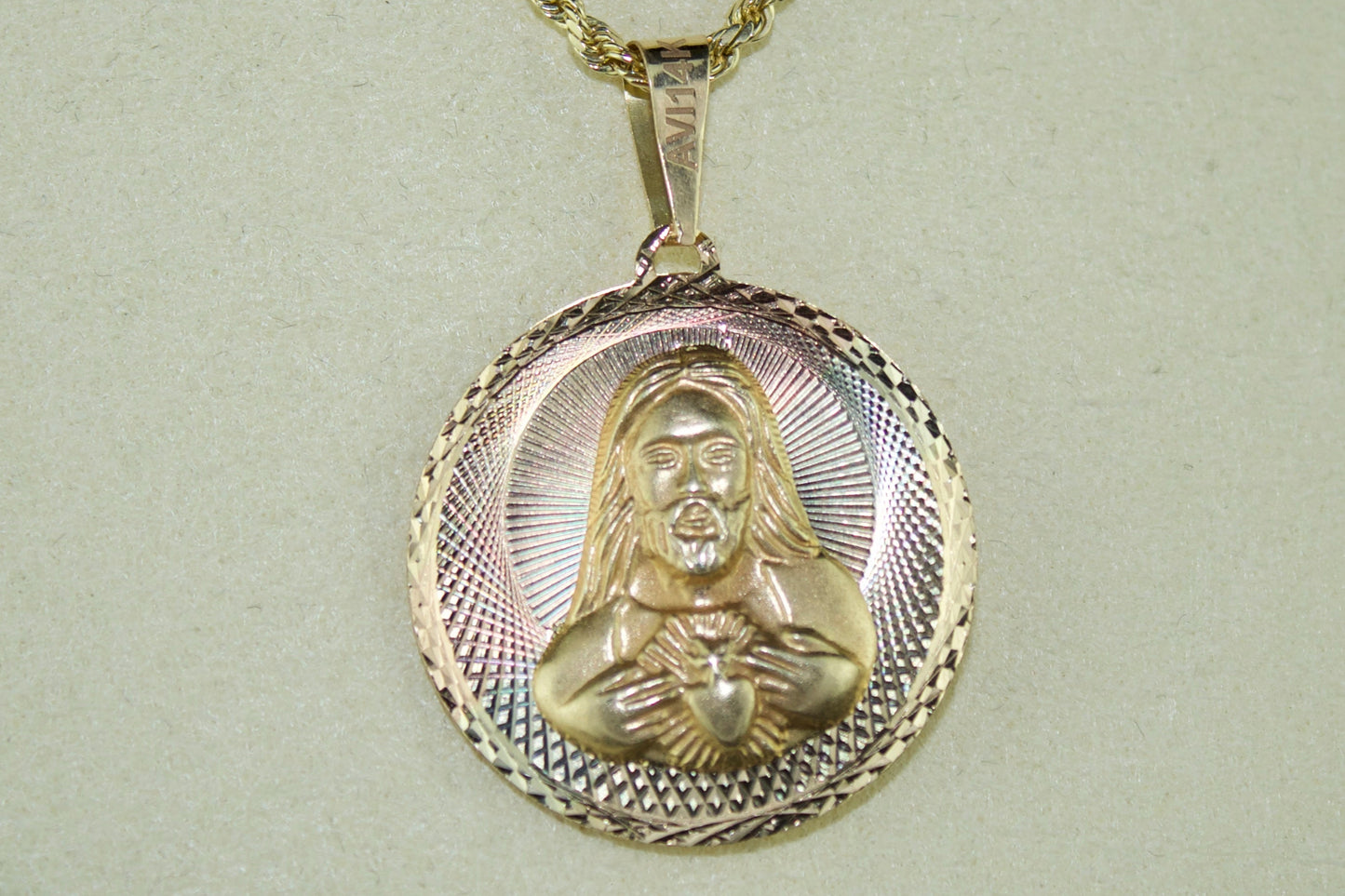 14K Virgen de Guadalupe / Sagrado Corazón Double-Sided Pendant