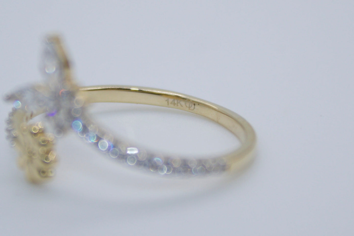 14K Butterfly & Blossom Ring with CZ | Size 7