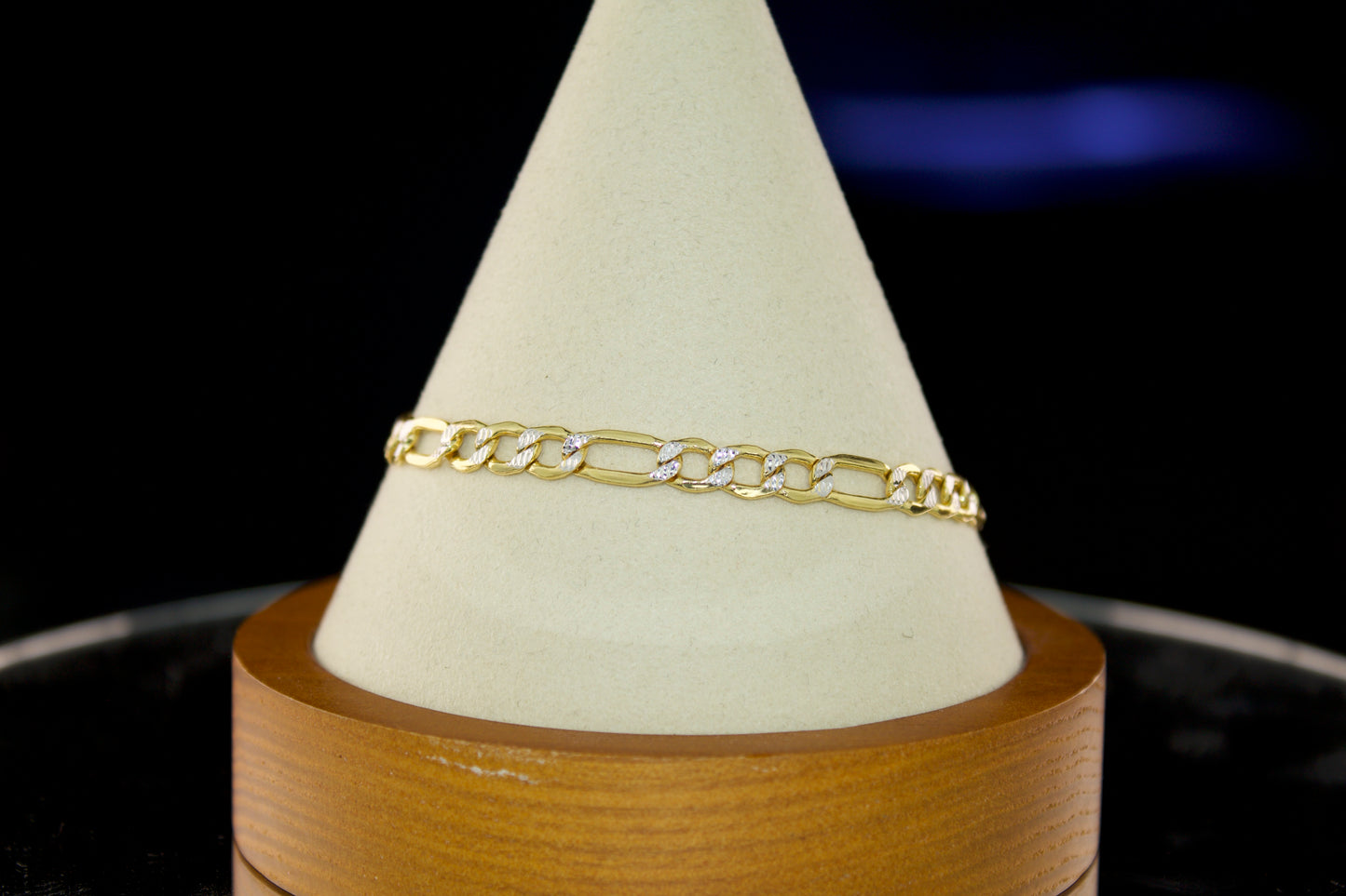 5mm Diamond Cut Figaro Bracelet | 14K Semi Hollow | Two Tone