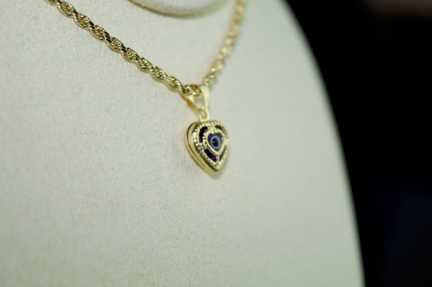 14K Heart-Shaped Evil Eye Pendant