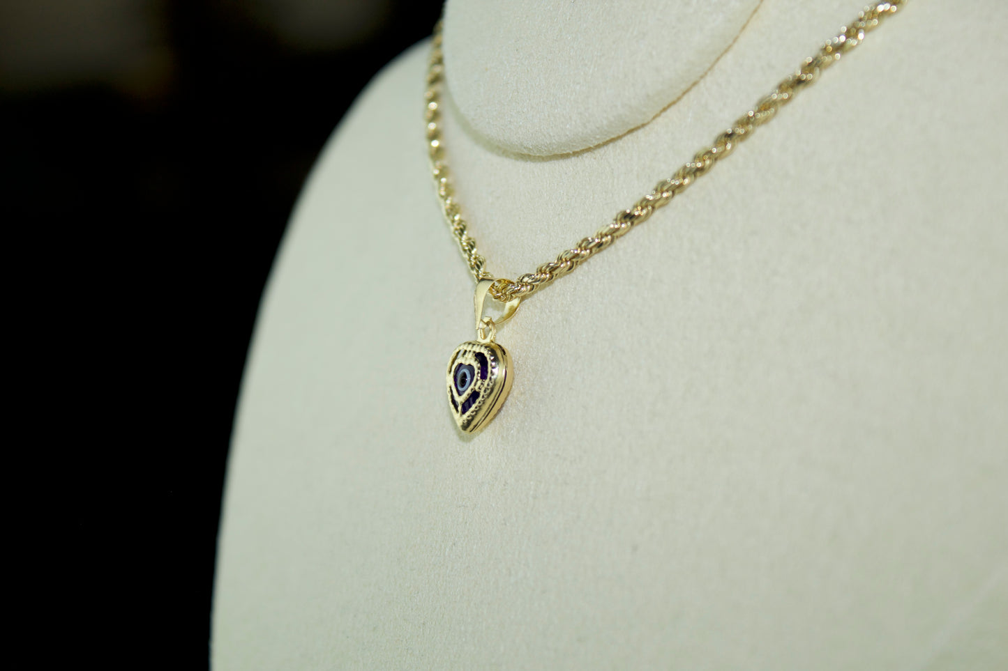 14K Heart-Shaped Evil Eye Pendant
