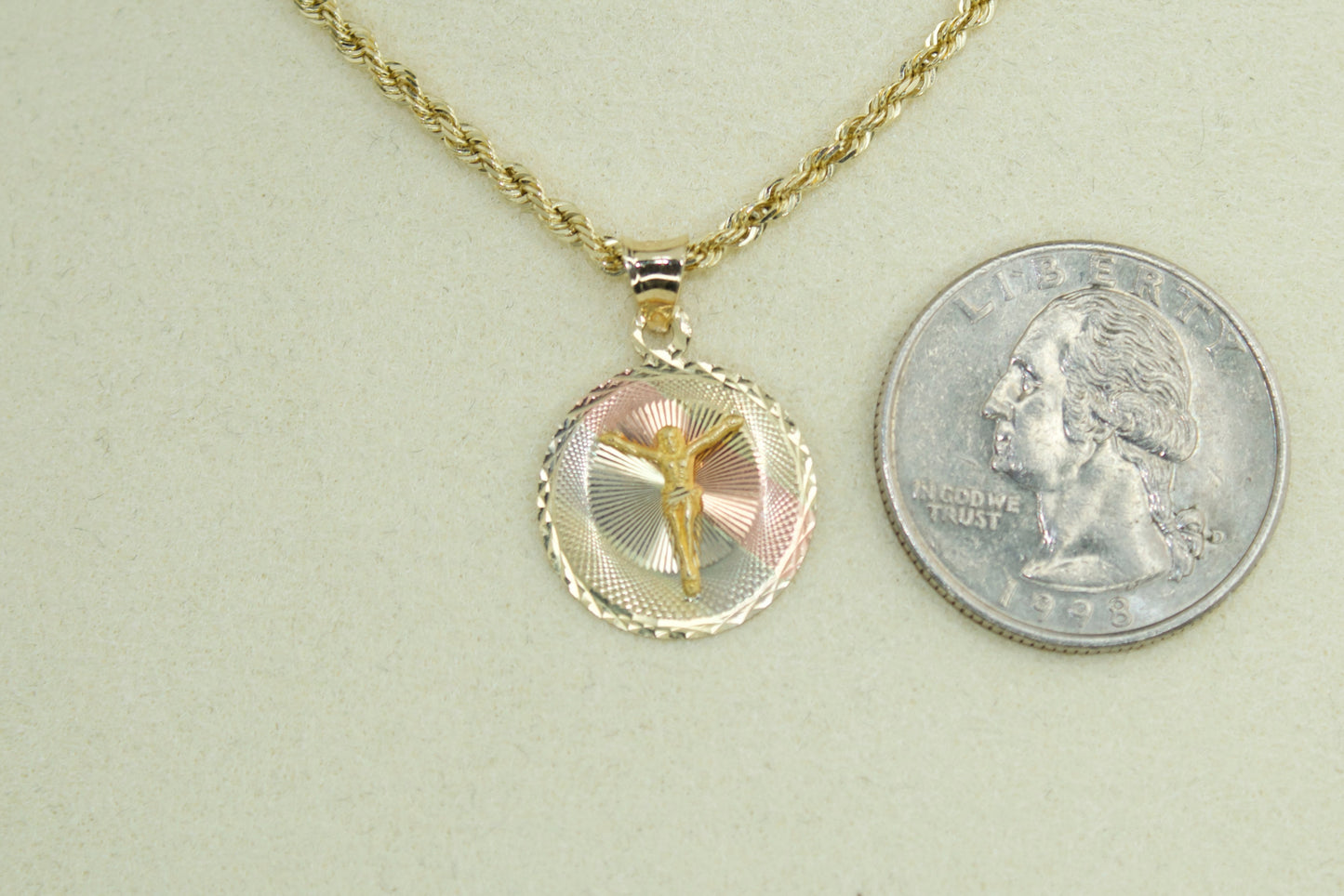 14K Tri-Tone Crucifix Medallion Pendant