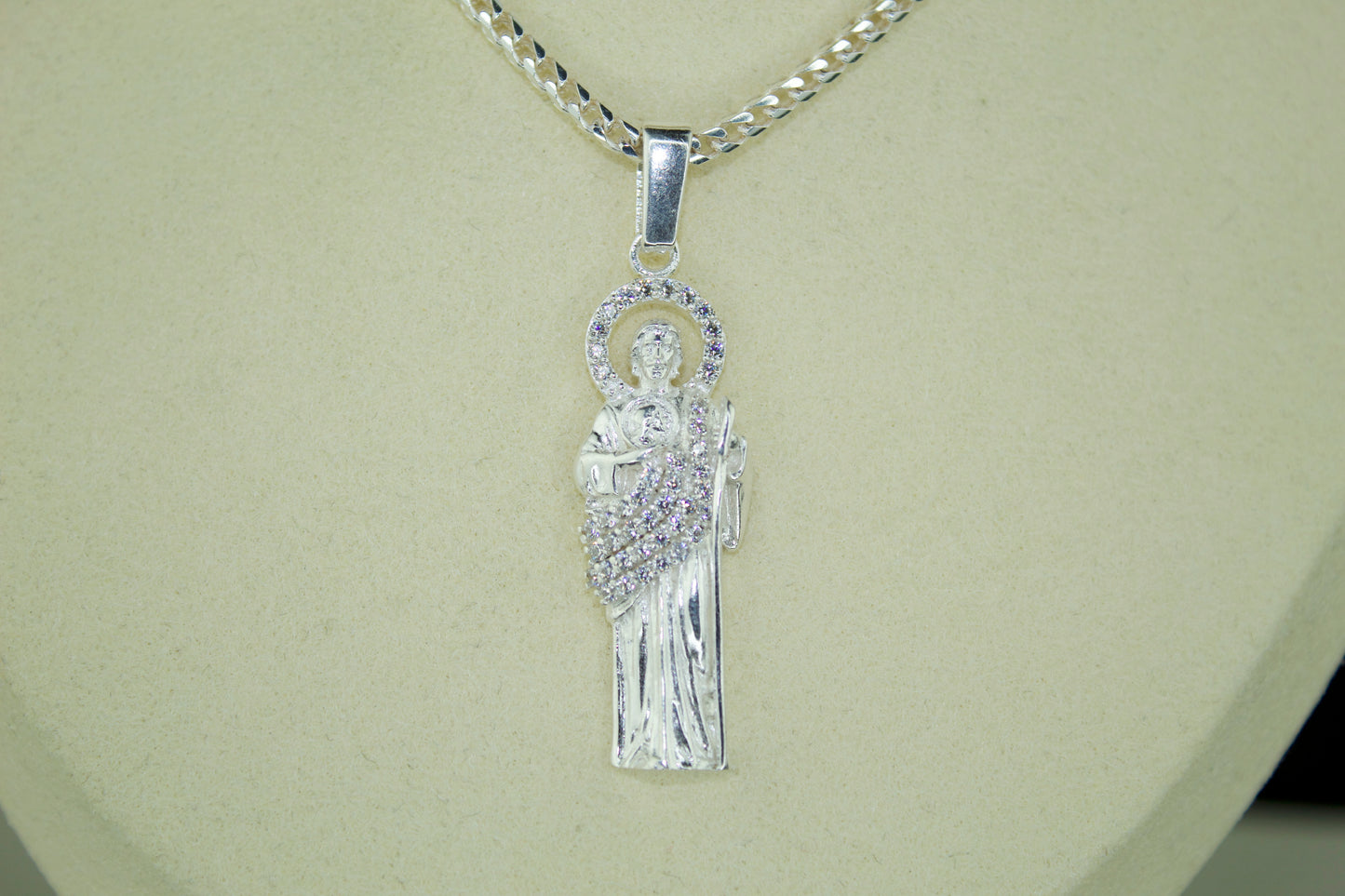 San Judas Pendant .925 Silver with CZ Stones