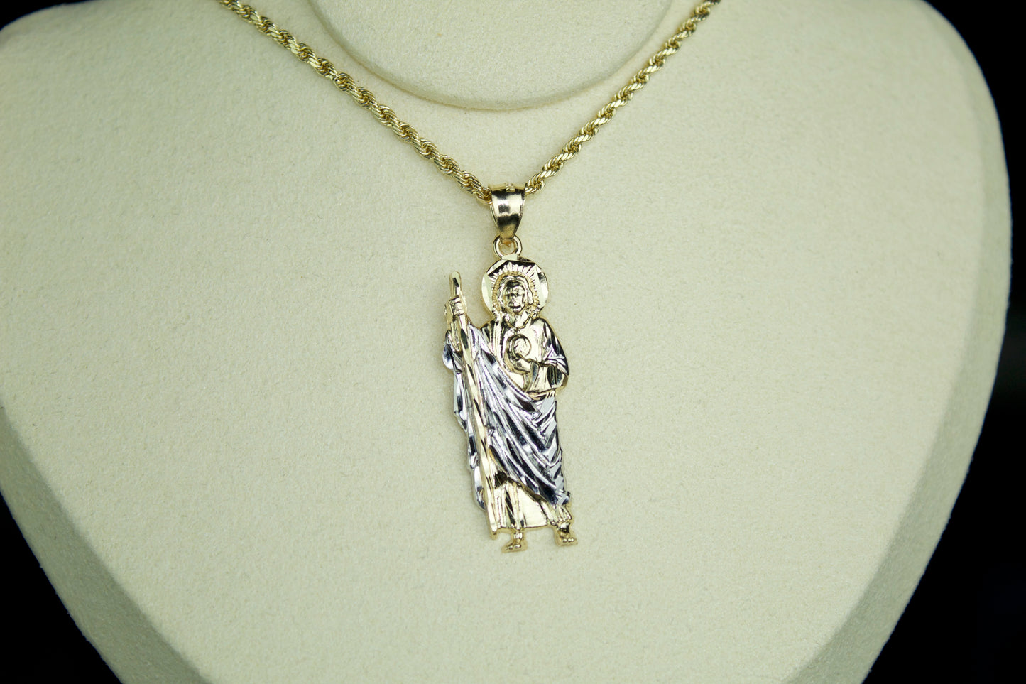 14K San Judas Two-Tone Diamond-Cut Pendant