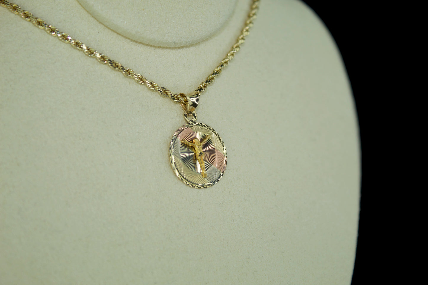14K Tri-Tone Crucifix Medallion Pendant