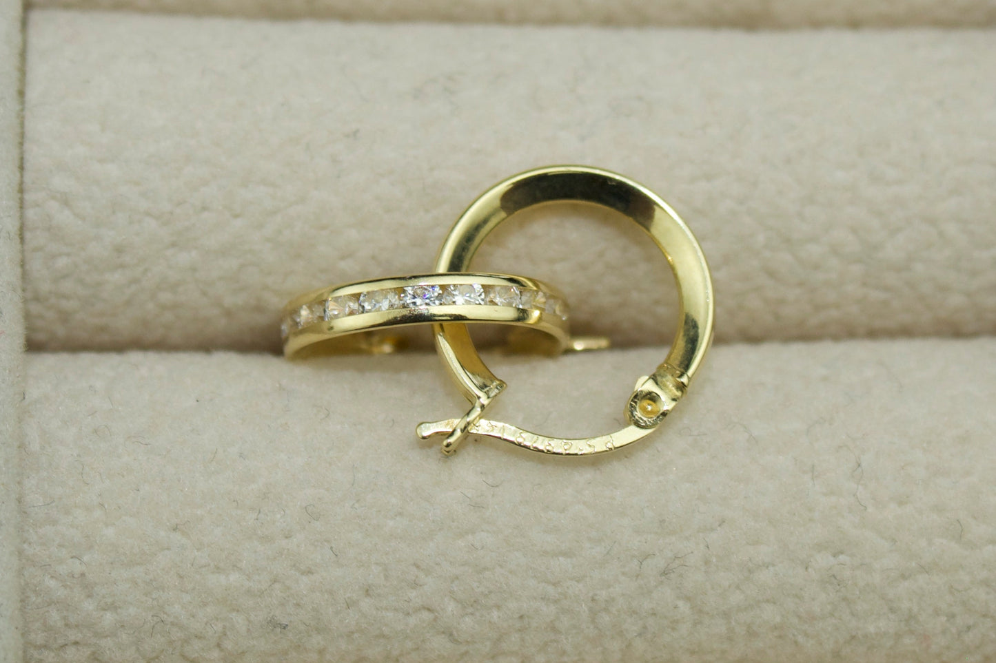 14K Gold CZ Huggie Earrings