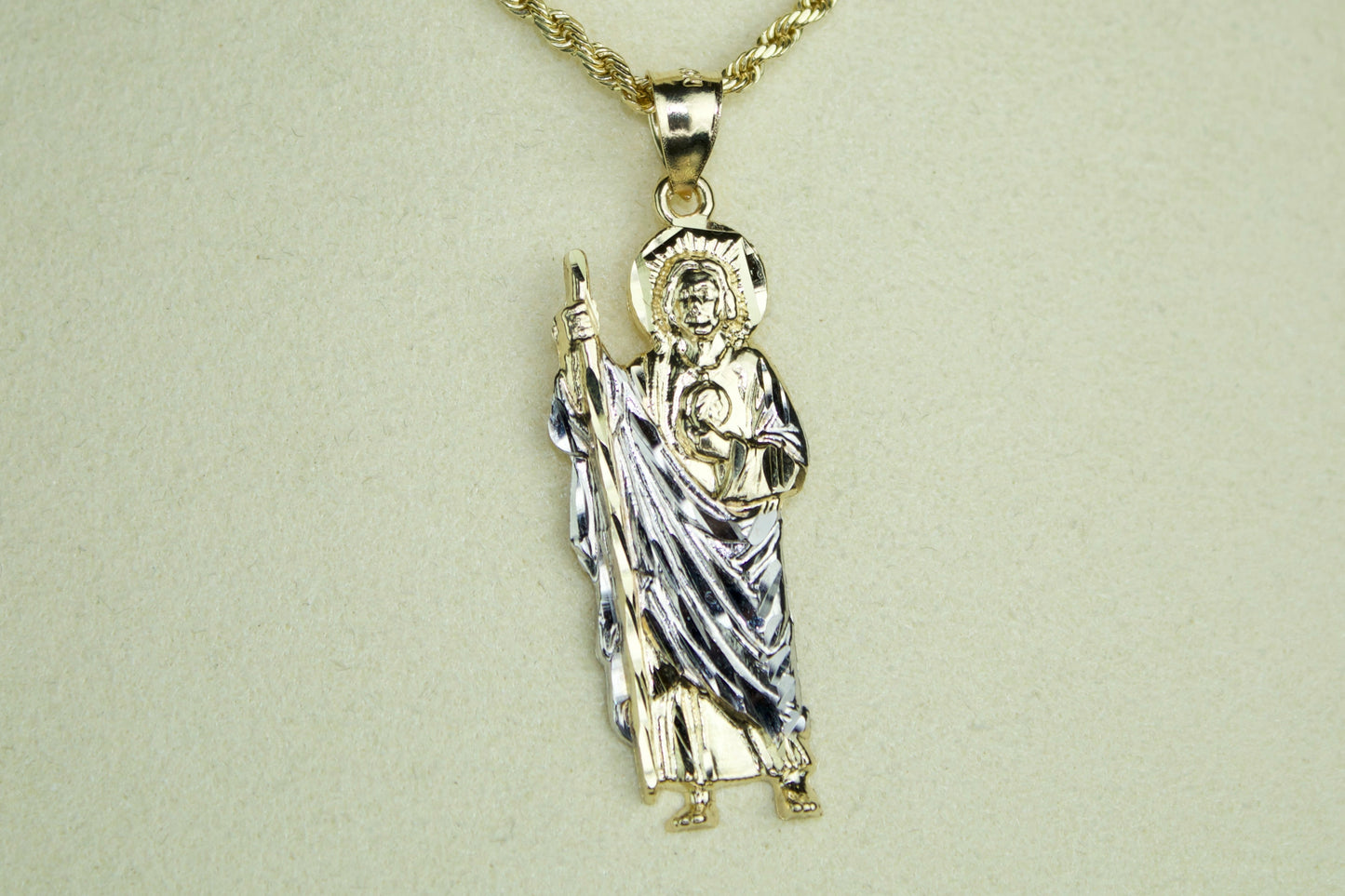 14K San Judas Two-Tone Diamond-Cut Pendant