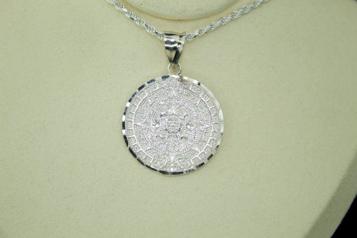 Aztec Calendar Pendant Large .925 Sterling Silver