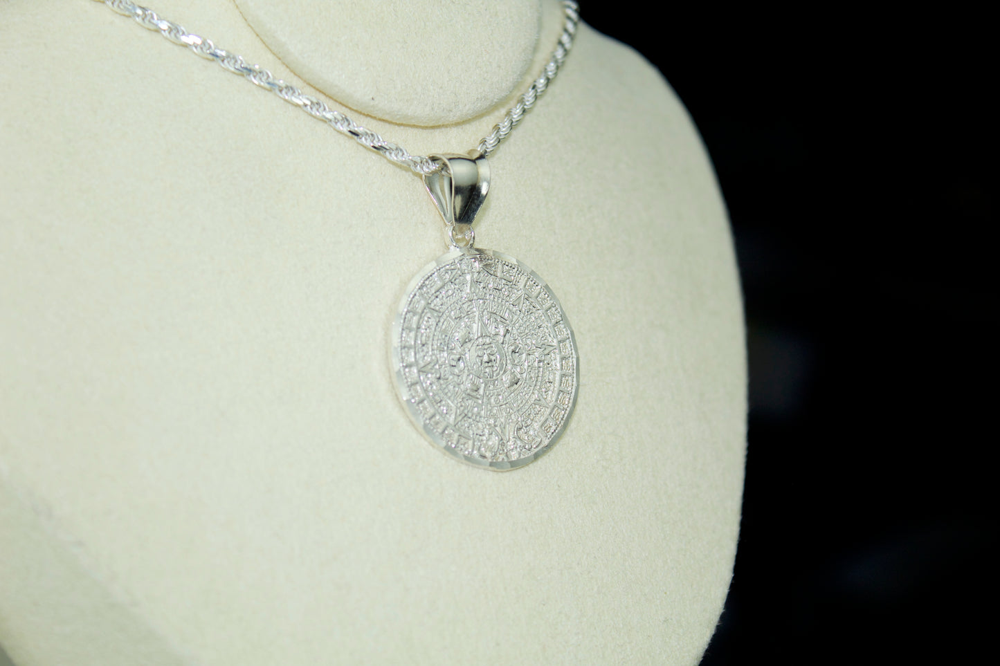 Aztec Calendar Pendant Large .925 Sterling Silver