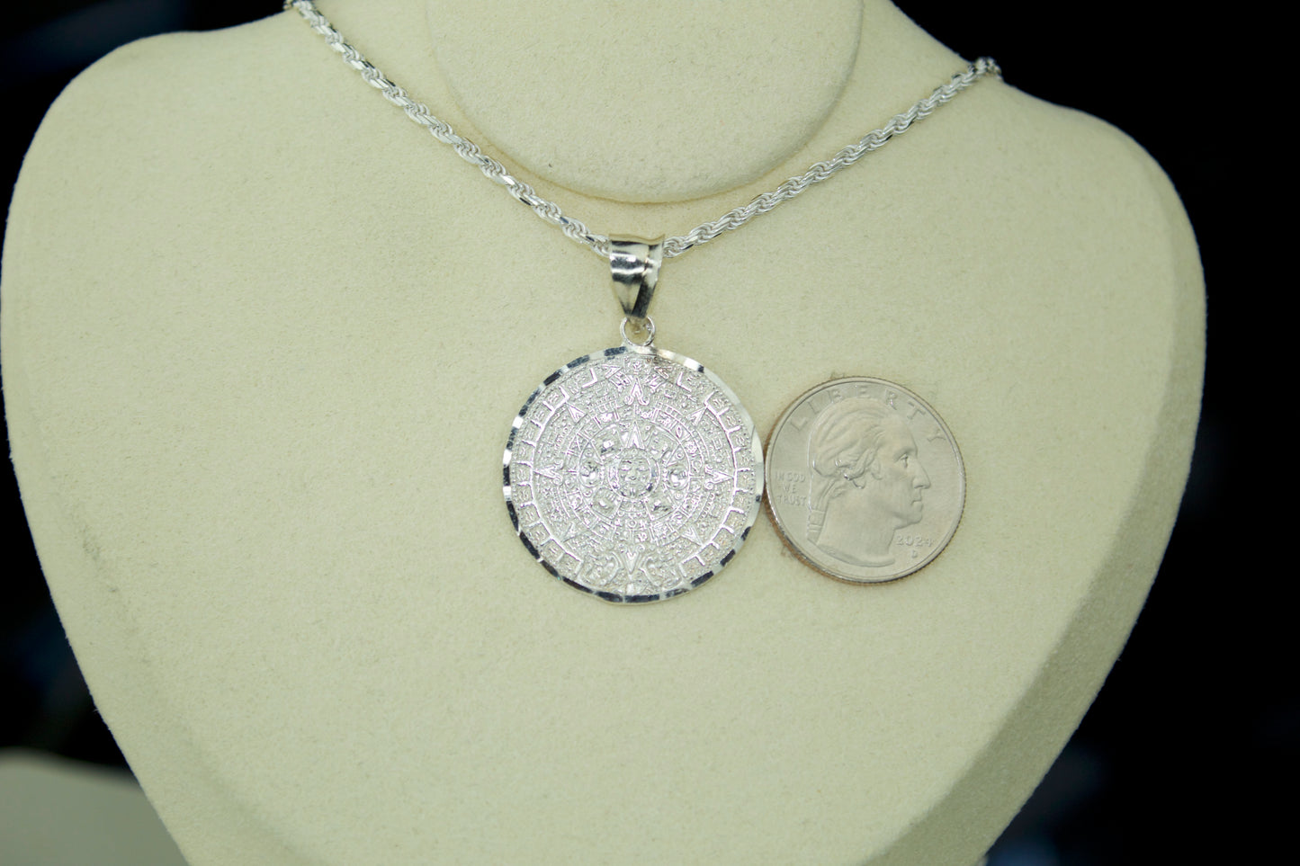 Aztec Calendar Pendant Large .925 Sterling Silver