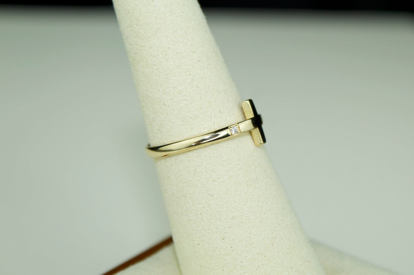 14K Gold Cross Ring with CZ Accent