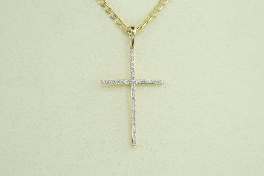 Solid 14K Gold Diamond Cross Pendant – .14ct Natural Diamonds