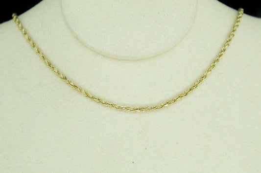 20" Diamond Cut Rope Chain | 10K | 1.7mm | Hollow