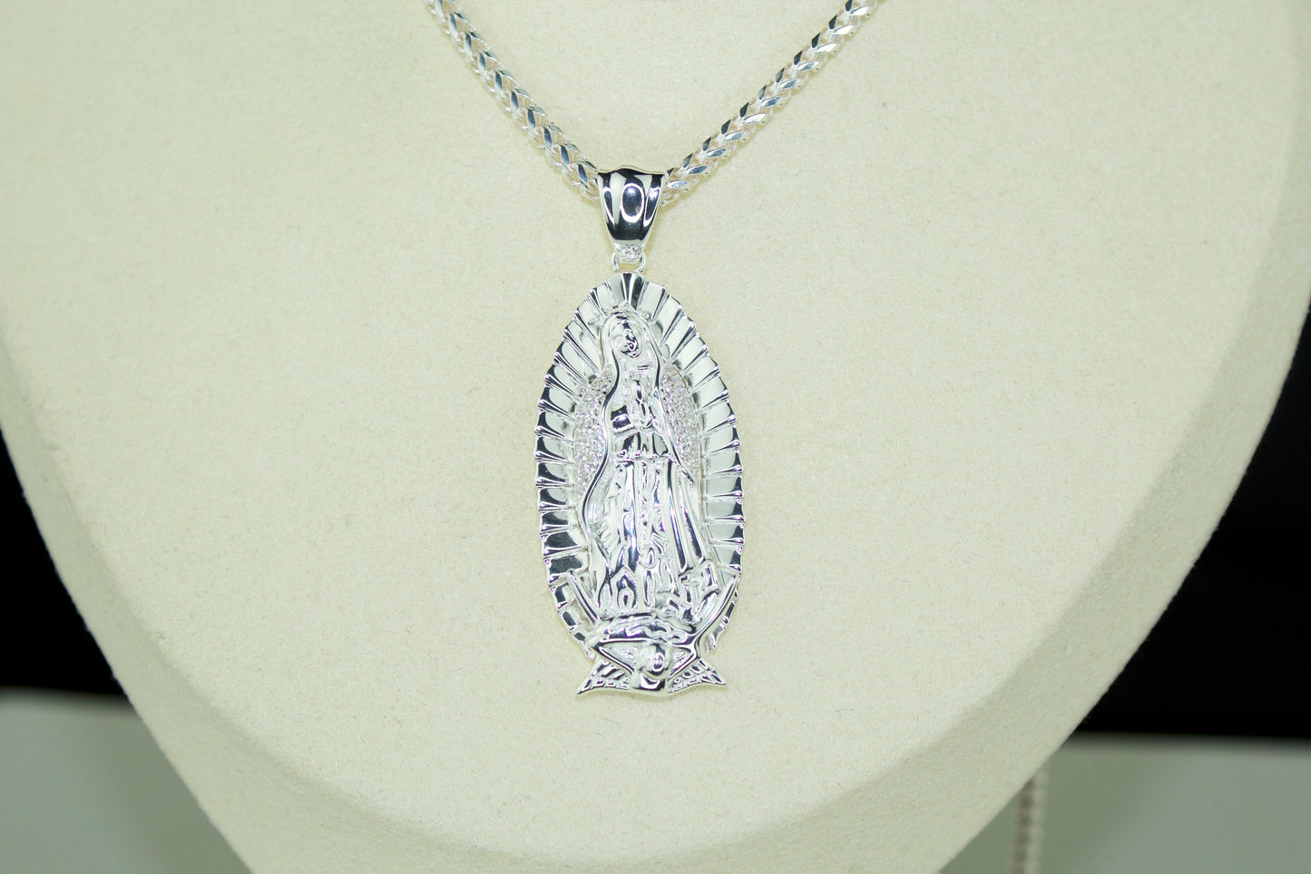 Virgencita Pendant .925 Silver Rhodium Plated with CZ Stones
