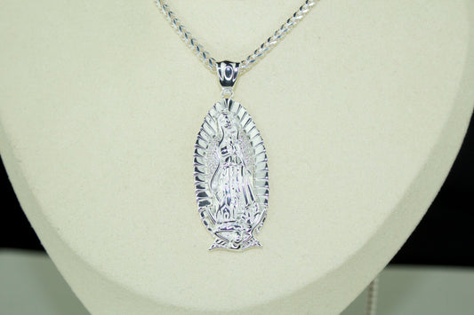 Virgencita Pendant .925 Silver Rhodium Plated with CZ Stones