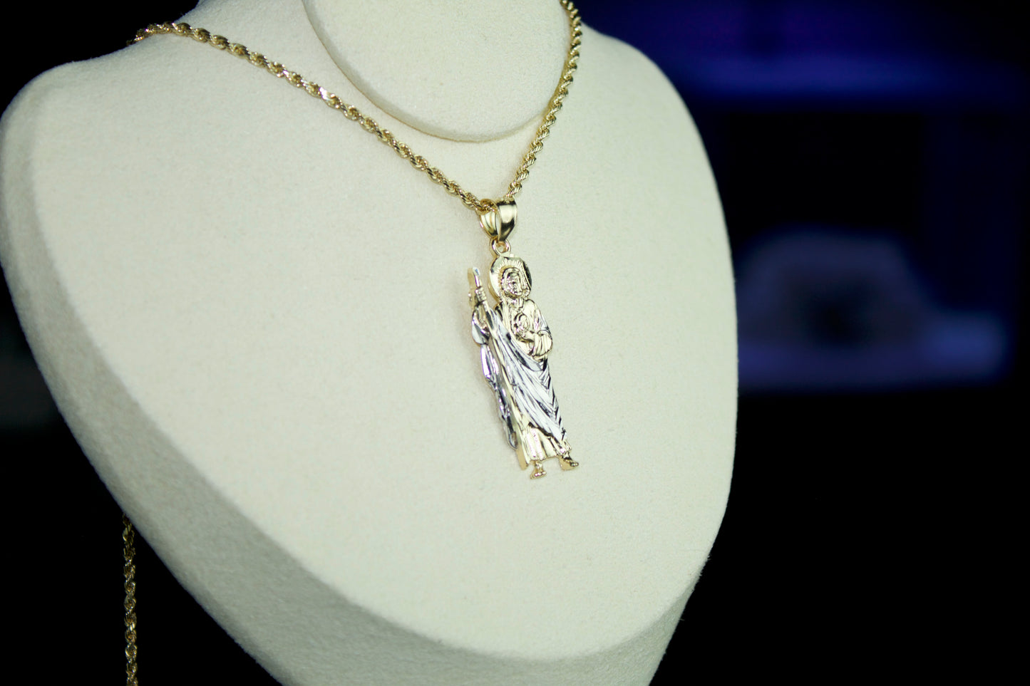 14K San Judas Two-Tone Diamond-Cut Pendant