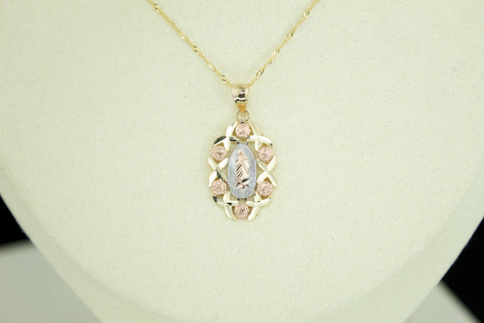 Virgencita Diamond Cut Pendant Set with 20” Singapore Chain | Solid 14K | 3 Ton