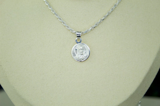 Double-Sided Sacred Heart and Virgen Pendant .925 Sterling Silver