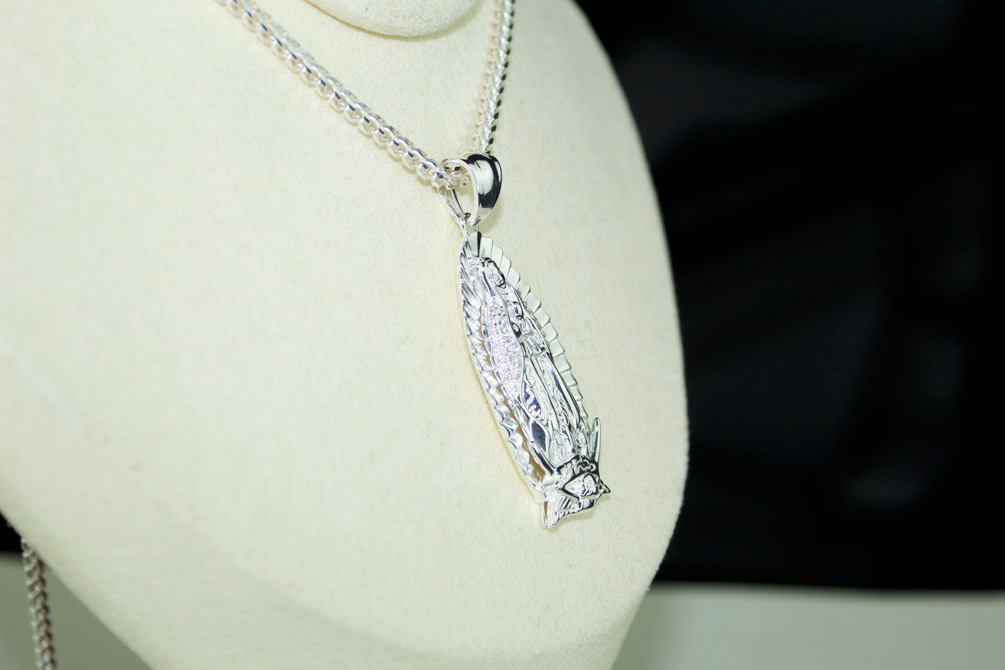 Virgencita Pendant .925 Silver Rhodium Plated with CZ Stones