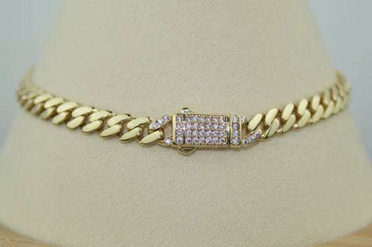 14K Monaco Cuban Link Bracelet with CZ – 7.2"
