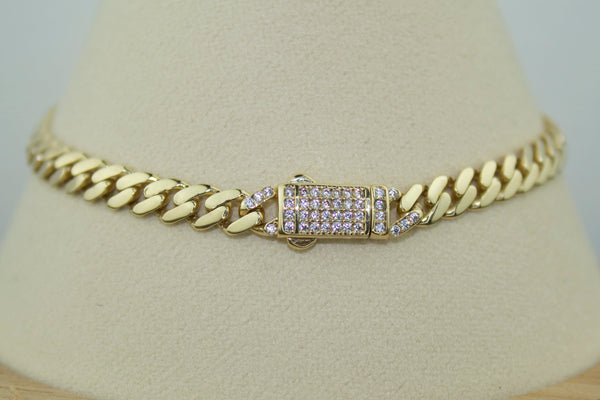 14K Monaco Cuban Link Bracelet with CZ – 7.2"