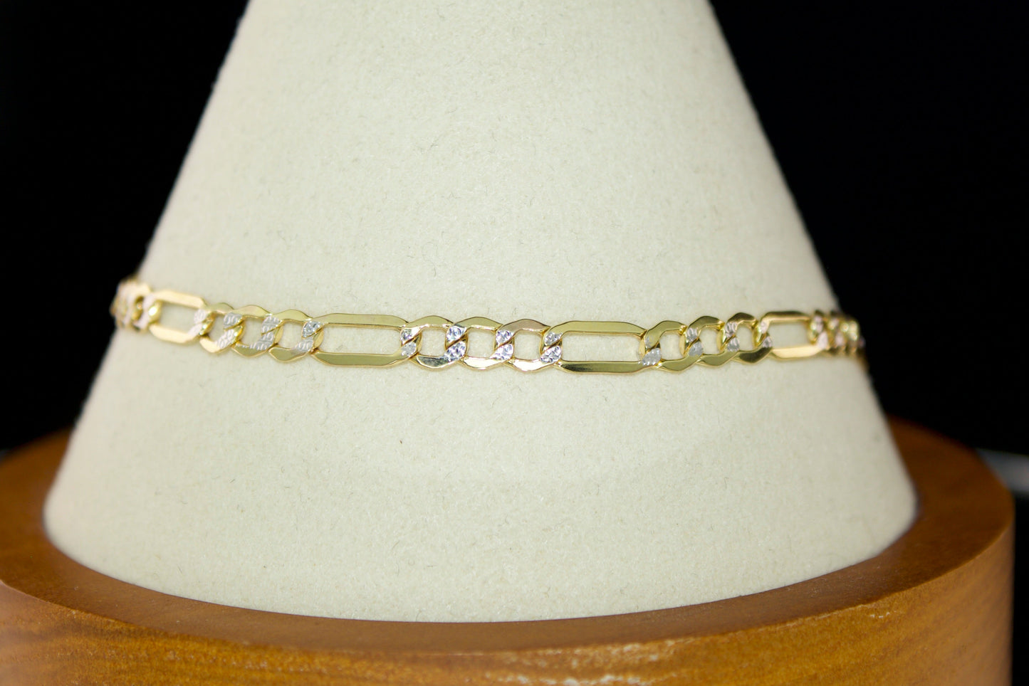 4mm Diamond Cut Figaro Bracelet | 10K | Two Tone | 8"