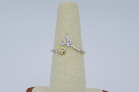 14K Butterfly & Blossom Ring with CZ | Size 7