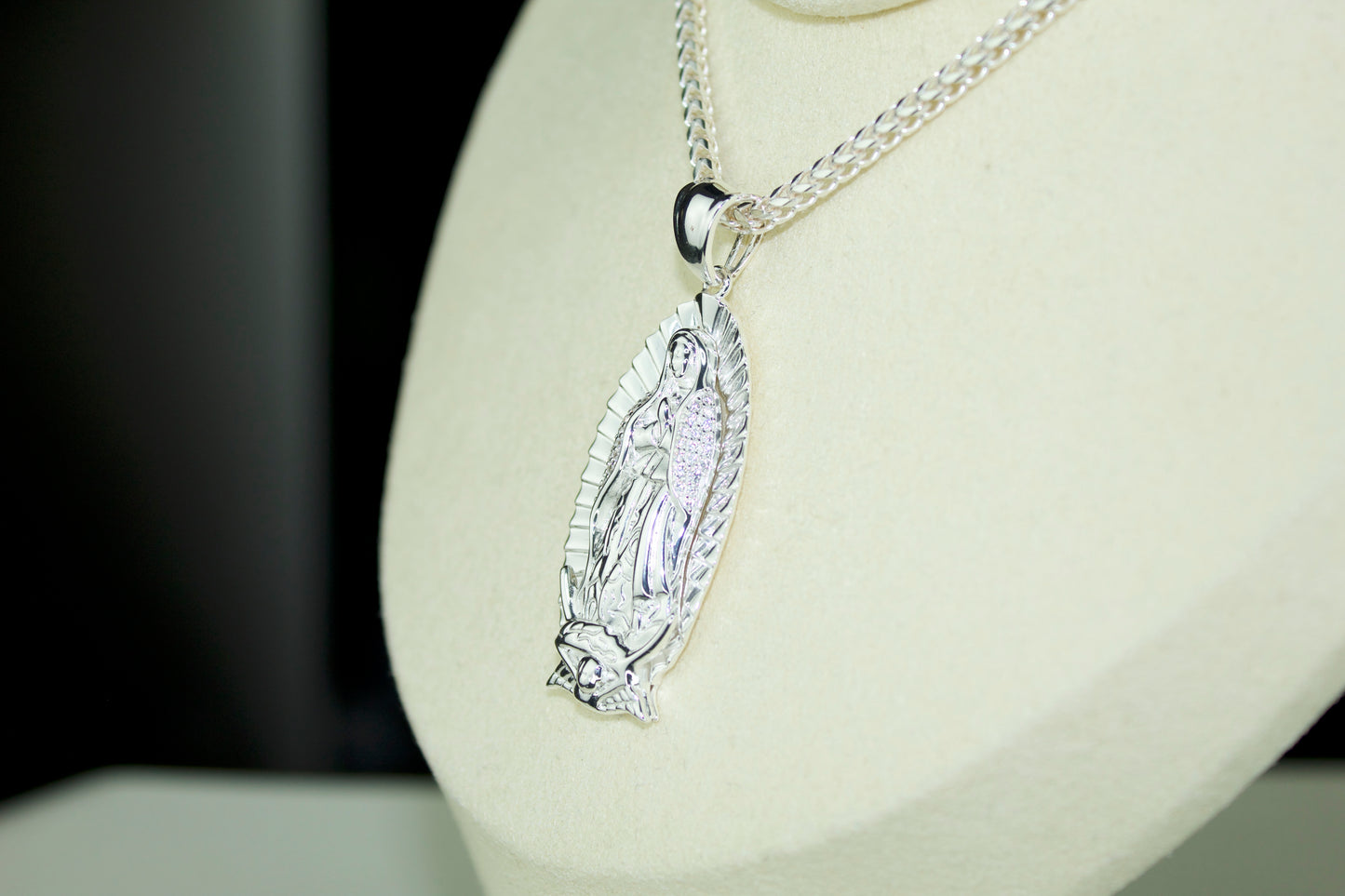 Virgencita Pendant .925 Silver Rhodium Plated with CZ Stones