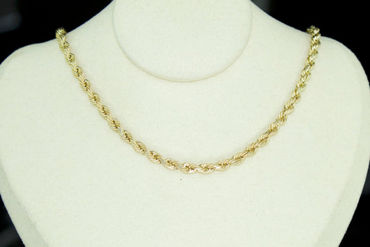 10K Diamond Cut Rope Chain | 4mm | Hollow | 20 Inch