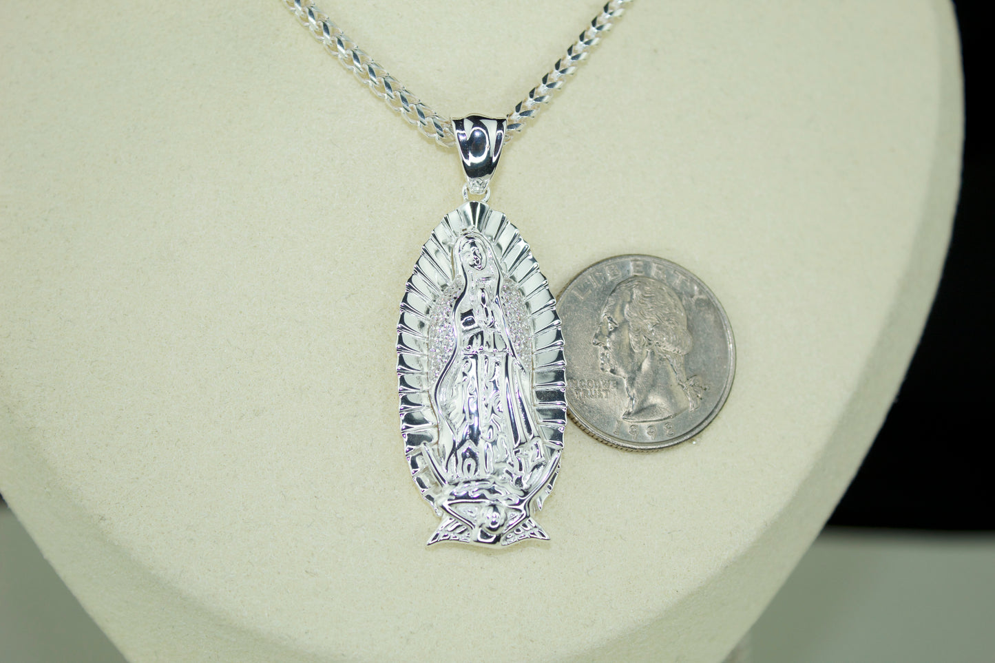 Virgencita Pendant .925 Silver Rhodium Plated with CZ Stones