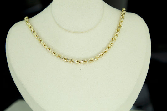 14K Diamond Cut Rope Chain | 4.1mm | Semi Hollow | 24 Inch
