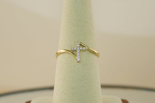Cross Ring with CZ Accents | Solid 10K | Size 7.5