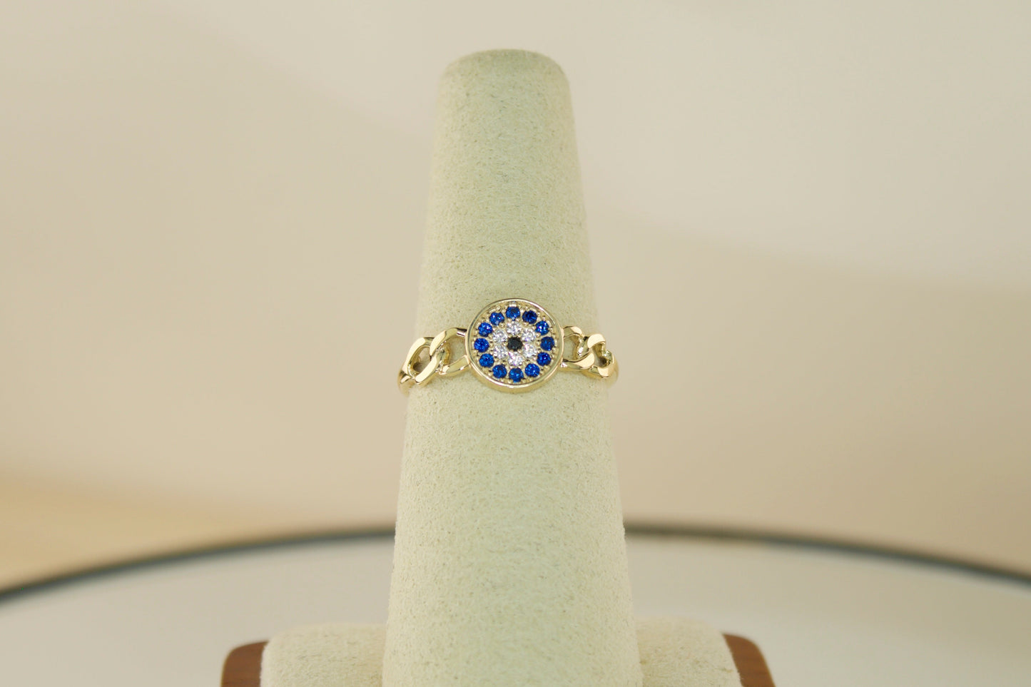 14K Evil Eye Ring with Blue and White CZ | Size 7